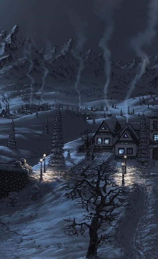 Serene Snowy Village Wallpaper