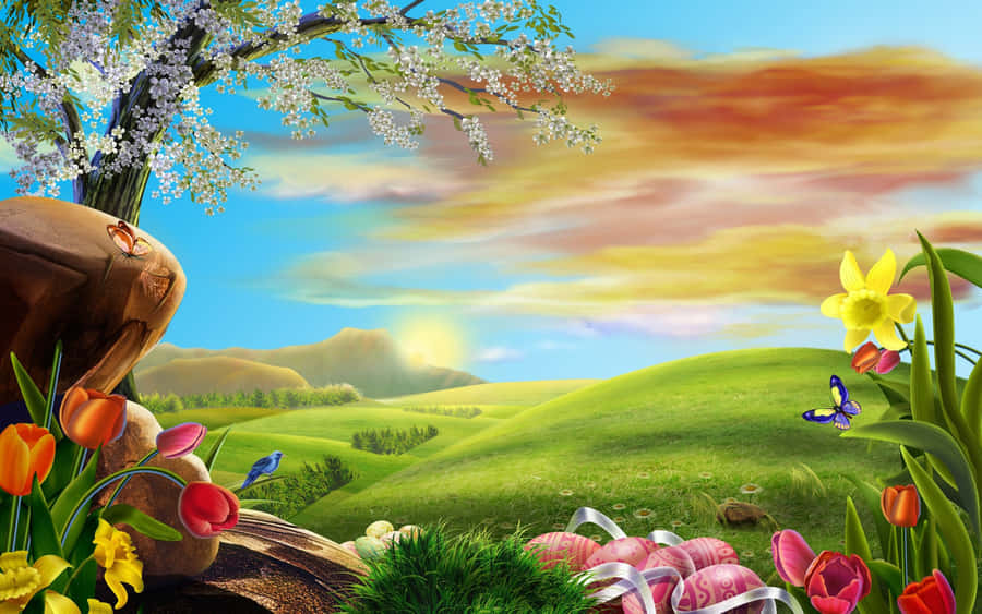 Serene Spring Landscape In Full Bloom Wallpaper