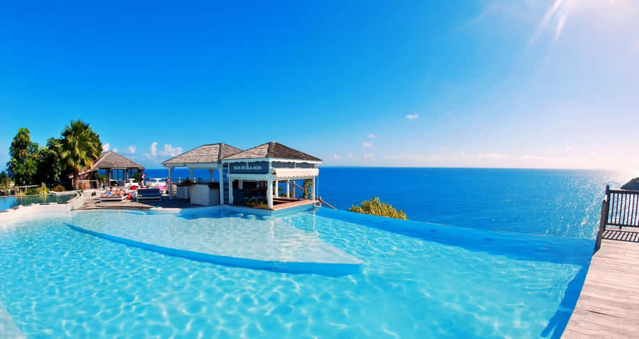 Serene Sunset At A Luxury Beach Resort Wallpaper