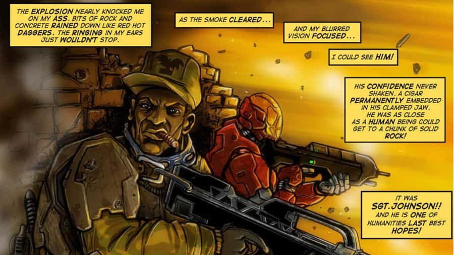 Sergeant Johnson In Action On A Battlefield Wallpaper