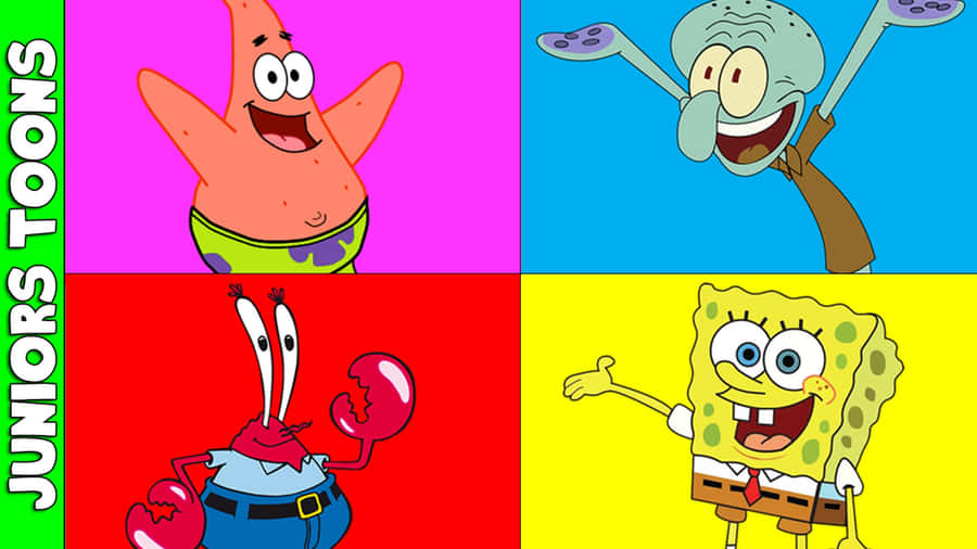 Seven Fun And Frolicking Spongebob Characters Wallpaper
