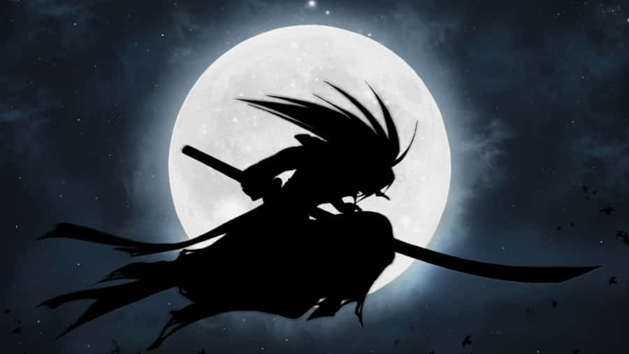 Shadowy Samurai Under Full Moon Wallpaper