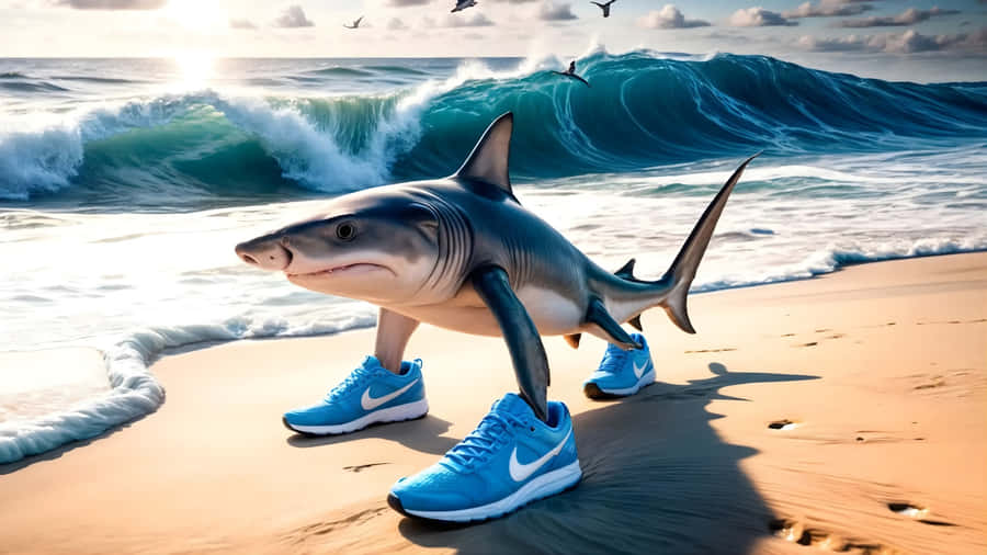 Shark Wearing Sneakers Wallpaper