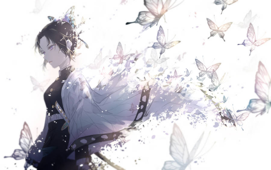 Shinobu Faded Butterflies Art Wallpaper