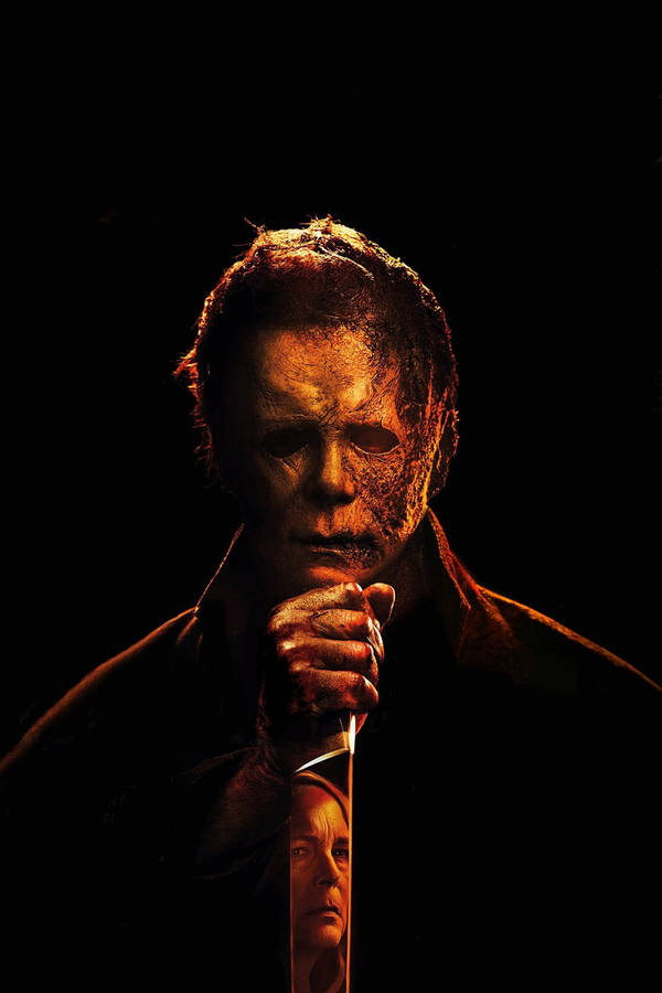 Shiny Knife Reflects Laurie Strode Michael Myers Iphone Wallpaper