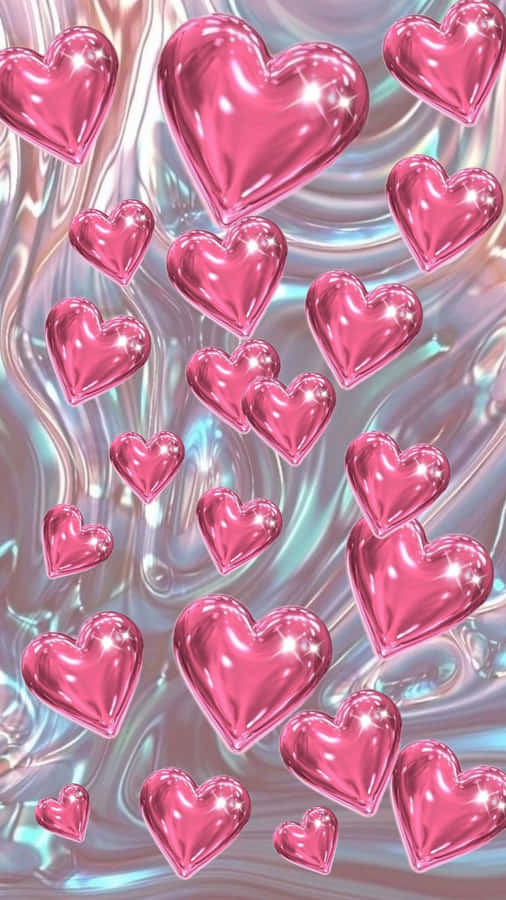 Shiny Pink Hearts Wallpaper