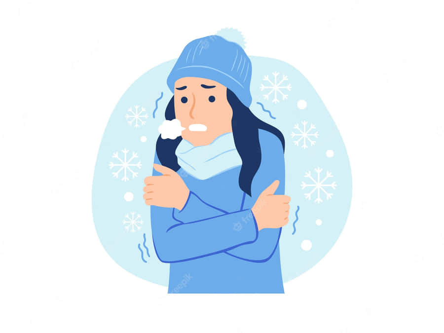 Shivering Woman In Blue [wallpaper] Wallpaper