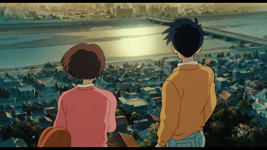 Shizuku And Seiji On The Streets Of Tokyo From Whisper Of The Heart Wallpaper