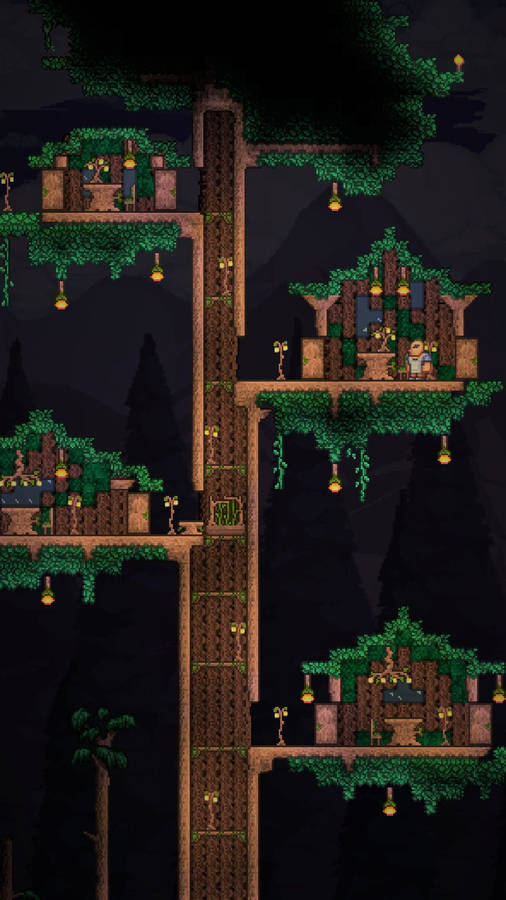 Showcase Of A Beautiful And Unique Tree-house In Terraria Wallpaper