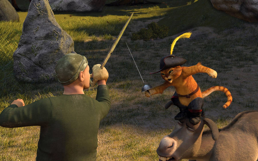 Shrek 4k Puss In Boots Sword Wallpaper