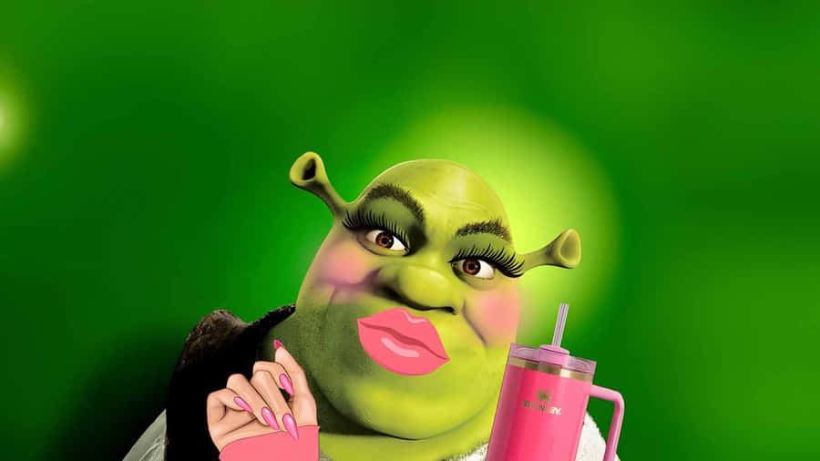 Shrek Inspired Pink And Green Wallpaper