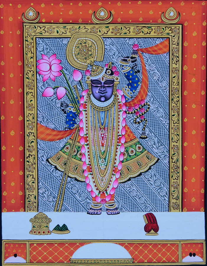 Shrinathji In Orange Frame Wallpaper