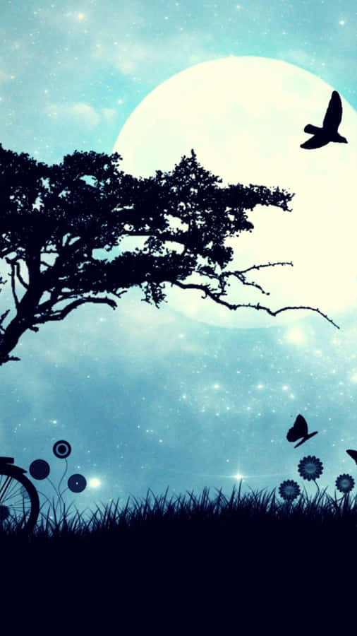 Silhouette Of Field At Night Nature Android Hd Wallpaper