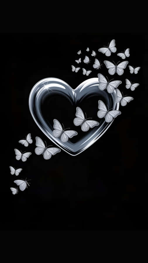 Silver Heart Love Butterfly Wallpaper