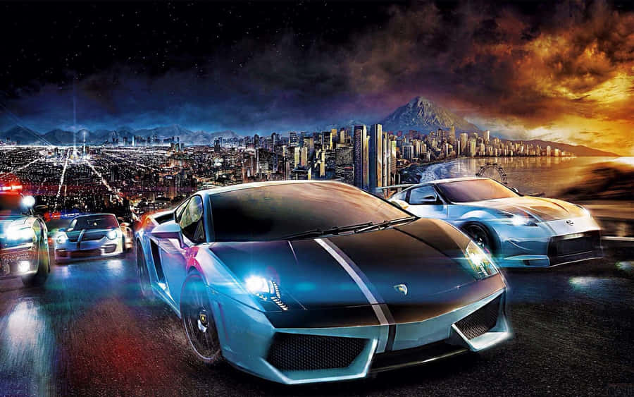Silver Lamborghini Street Racing Wallpaper