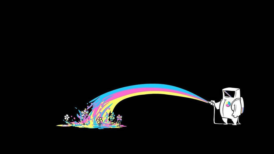 Simple Black Man Spraying Paint On Flowers Wallpaper