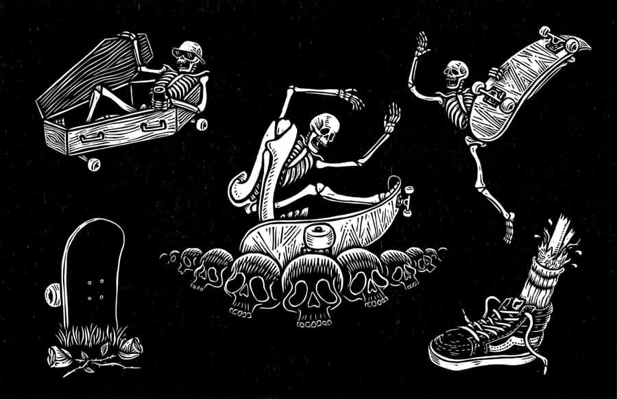 Skateboarding Skeletons Artwork Wallpaper