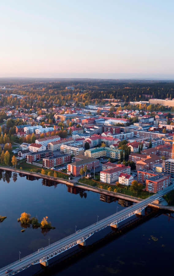 Skelleftea Aerial View Dusk Wallpaper