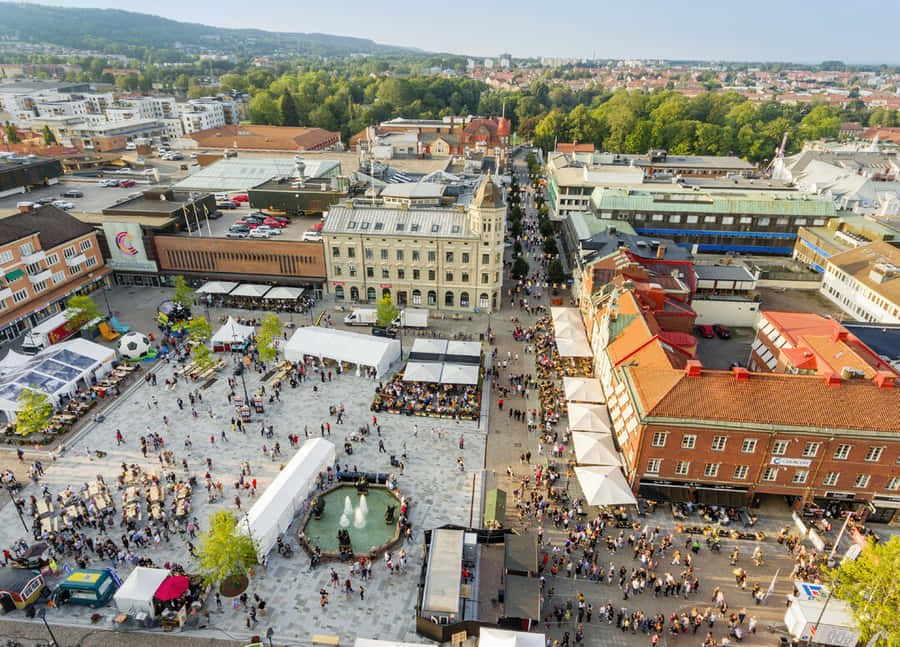Skovde City Square Aerial View Wallpaper