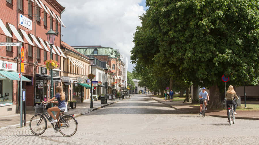Skovde Sweden Sunny Day Street Scene Wallpaper