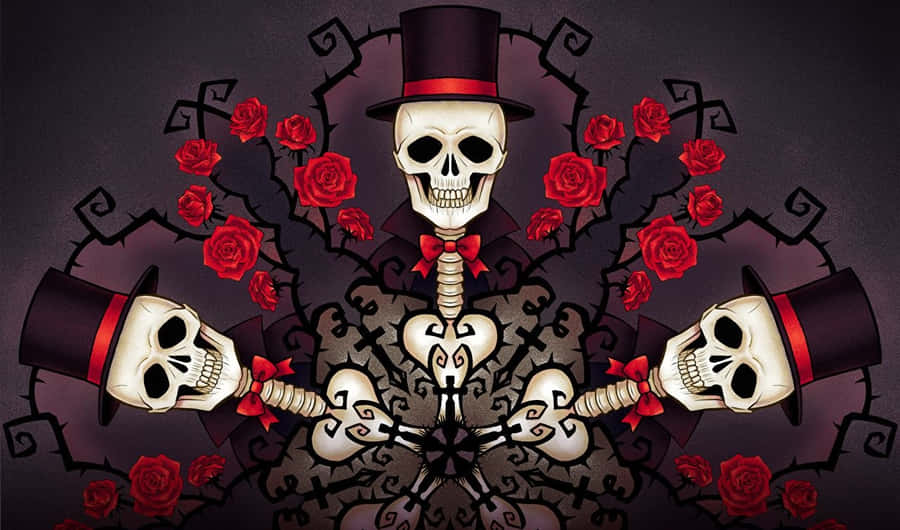 Skulls And Roses Hat Fantasy Wallpaper