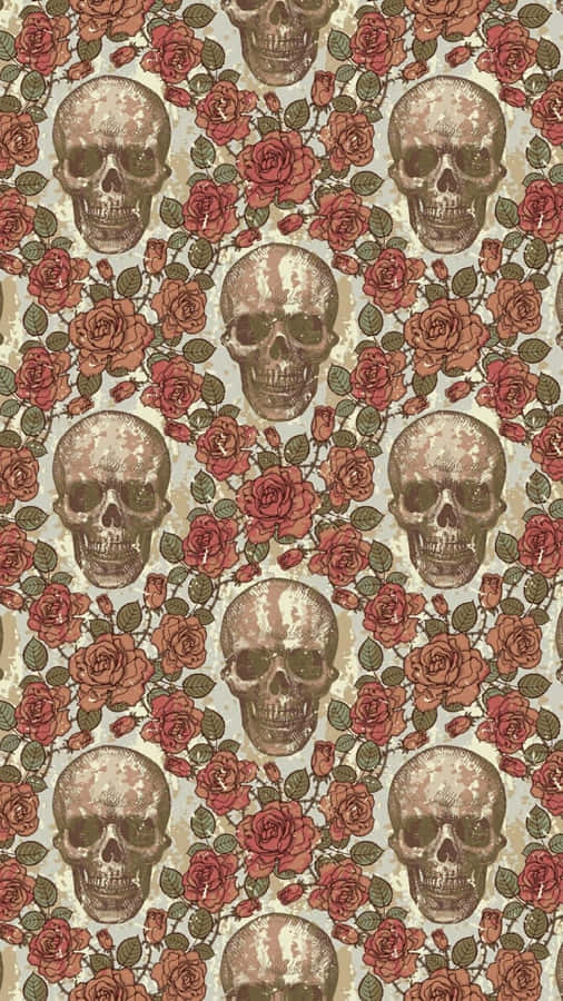 Skulls And Roses Pattern Wallpaper