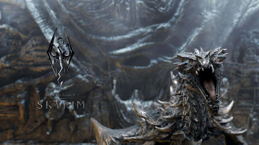 Skyrim Dragonborn - Mighty Hero Confronts The Dragon In A Surreal Landscape Wallpaper