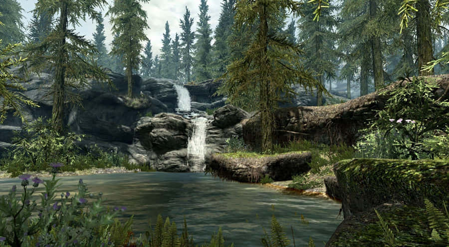 Skyrim River Falls Desktop Wallpaper