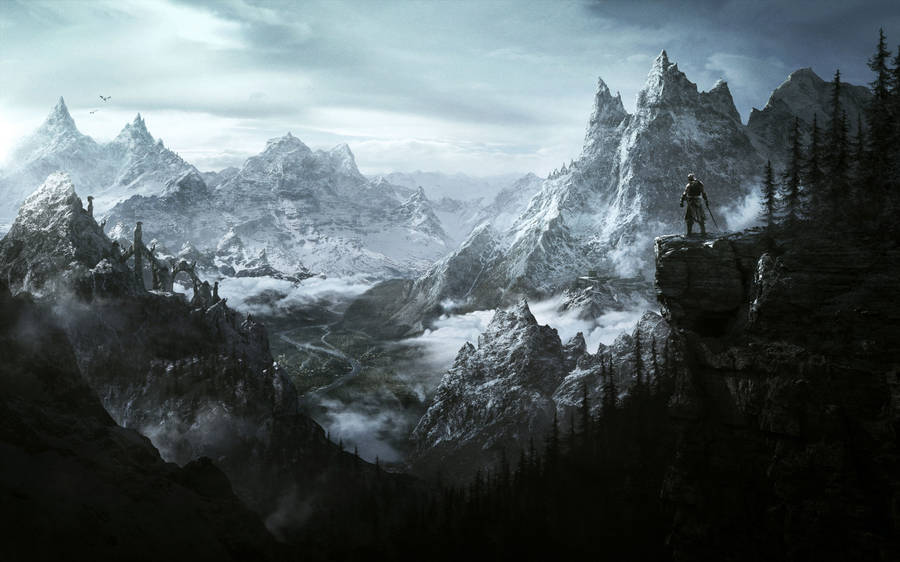 Skyrim Ultra Hd Snow Mountain Ranges Wallpaper
