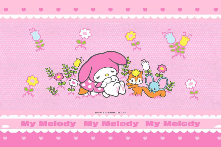 Sleeping My Melody Desktop With Flowers Wallpaper