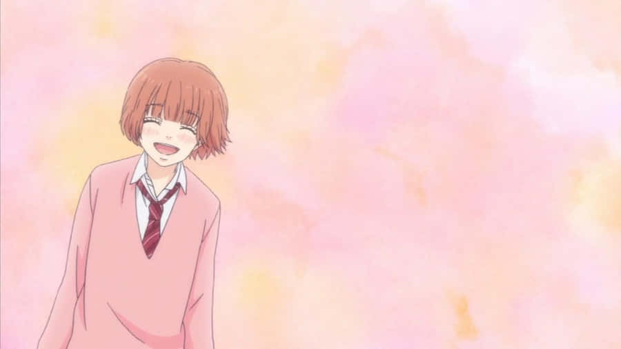 Smiling Anime Girl Pastel Background Wallpaper