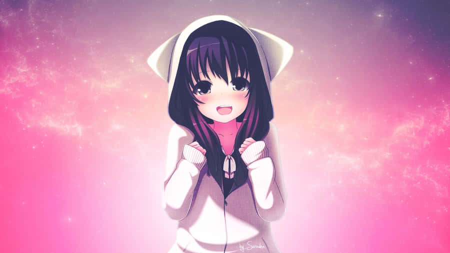 Smiling Anime Girl Starry Backdrop2560x1440 Wallpaper