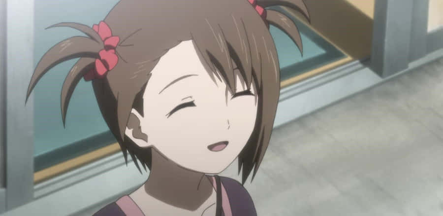 Smiling Anime Girlwith Twin Pigtails Wallpaper