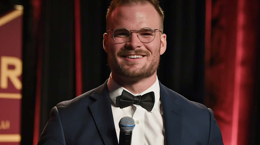 Smiling Manin Tuxedoat Event Wallpaper