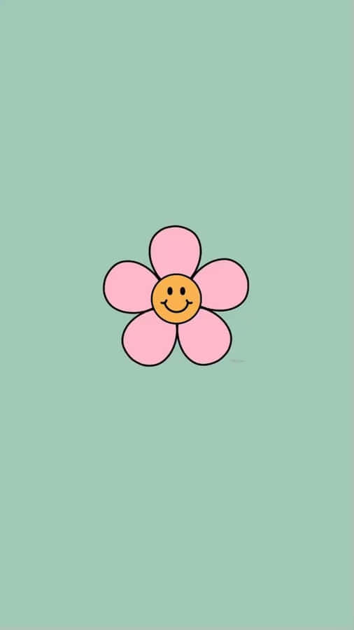 Smiling Pink Flower Cartoon Illustration Wallpaper