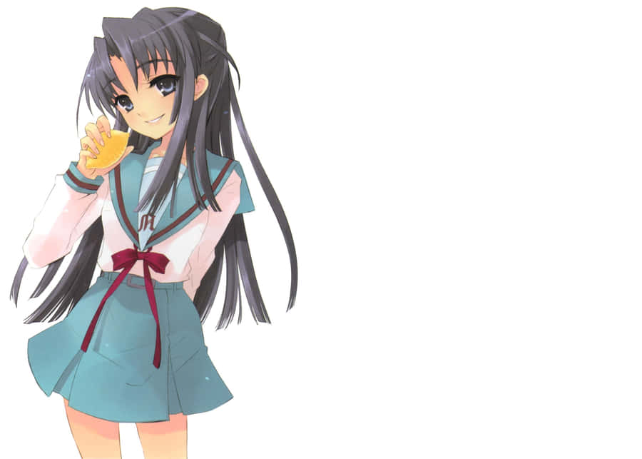 Smiling Ryoko Asakura With Cherry Blossoms Wallpaper