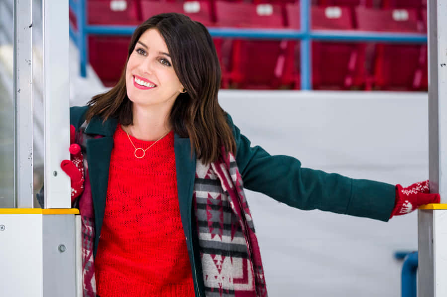 Smiling Woman Ice Rink Sideboards Wallpaper