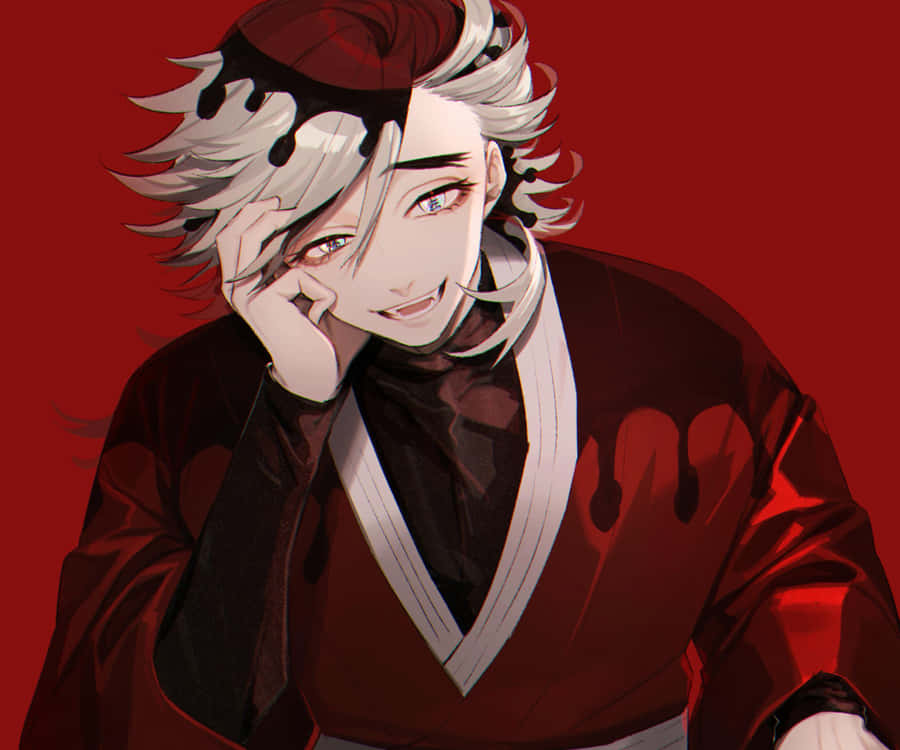 Smirking Anime Character Red Background Wallpaper