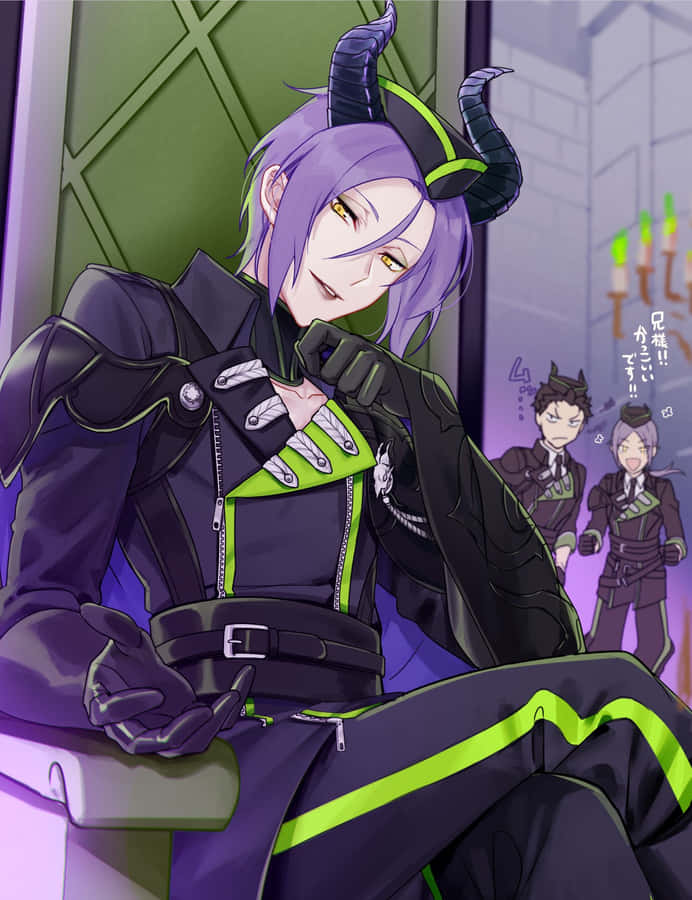 Smirking Purple Haired Anime Characterwith Horns Wallpaper