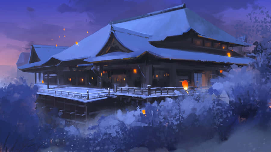 Snow Covered Japanese Temple Wallpaper