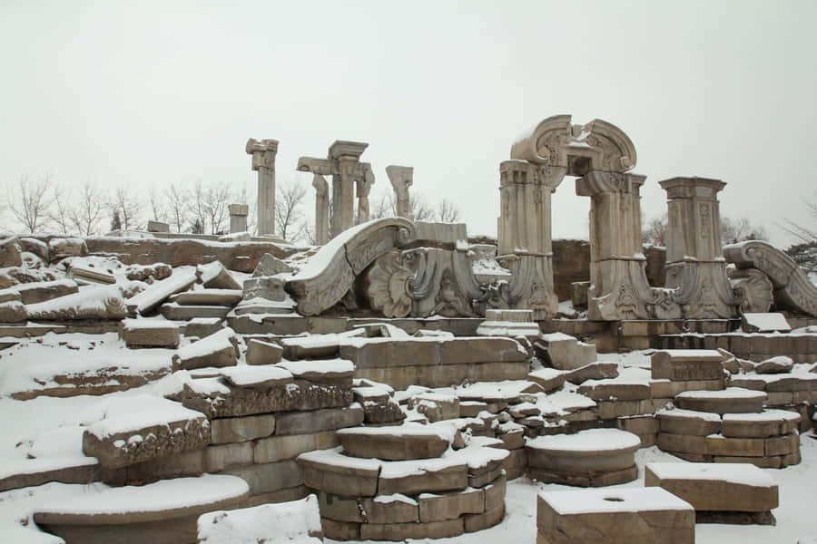 Snow-laden Summer Palace Ruins Wallpaper