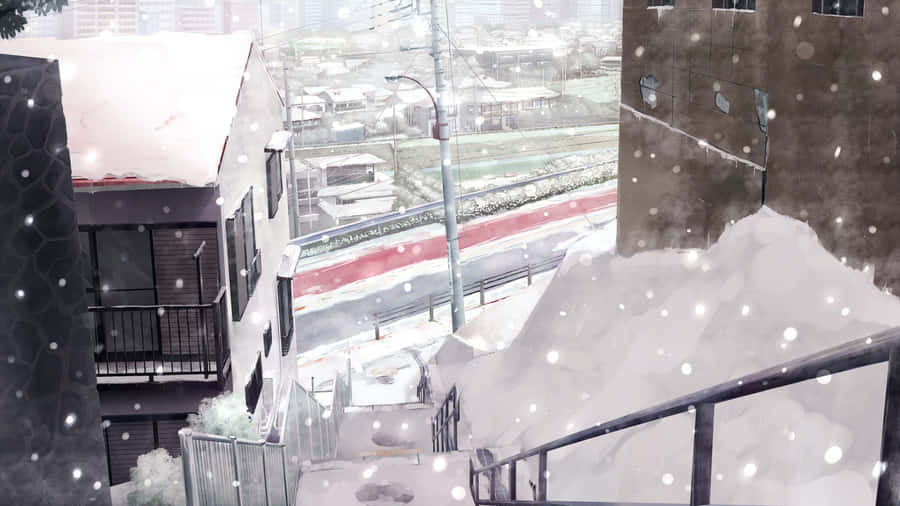 Snowy Anime Winter Scene Wallpaper