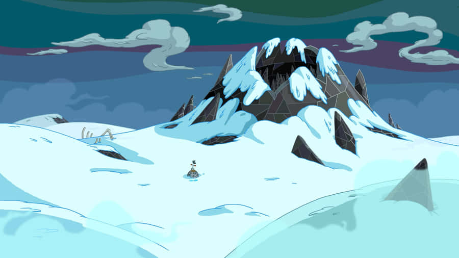 Snowy Cartoon Mountain Scene Wallpaper