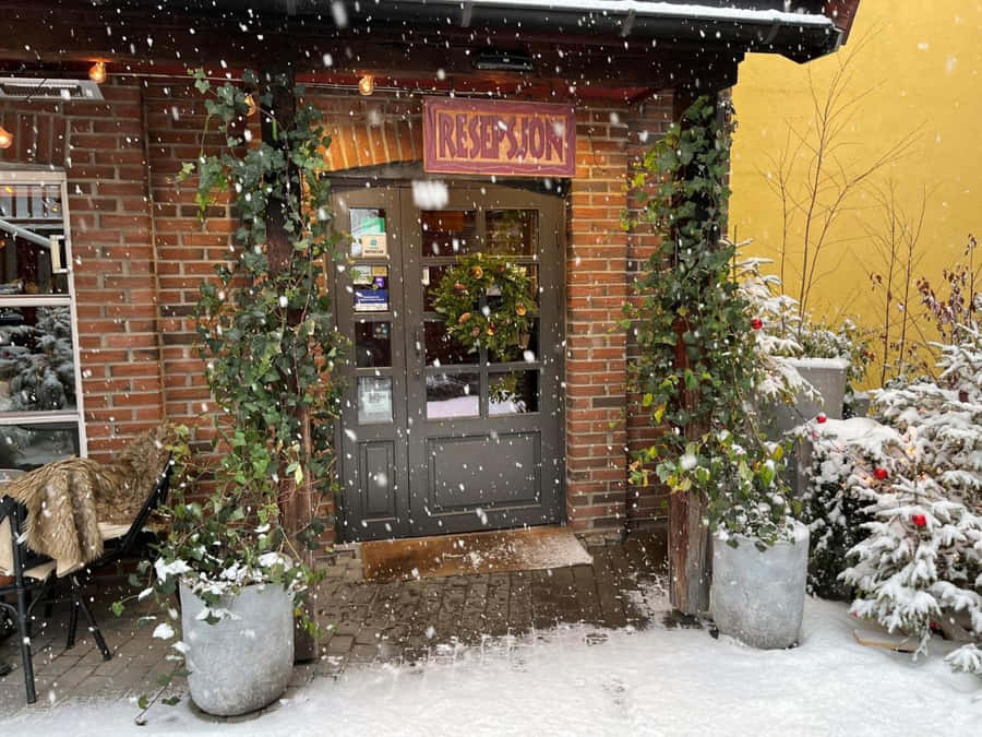 Snowy Entrance Lillehammer Restaurant.jpg Wallpaper