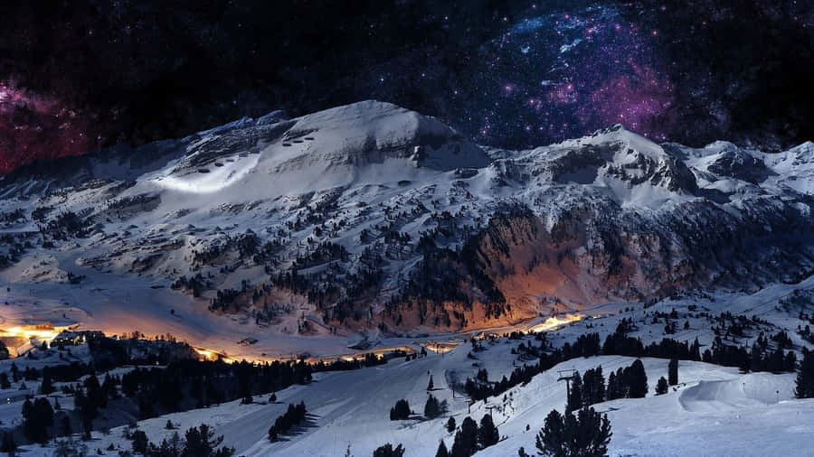 Snowy Mountain Nightscape Wallpaper
