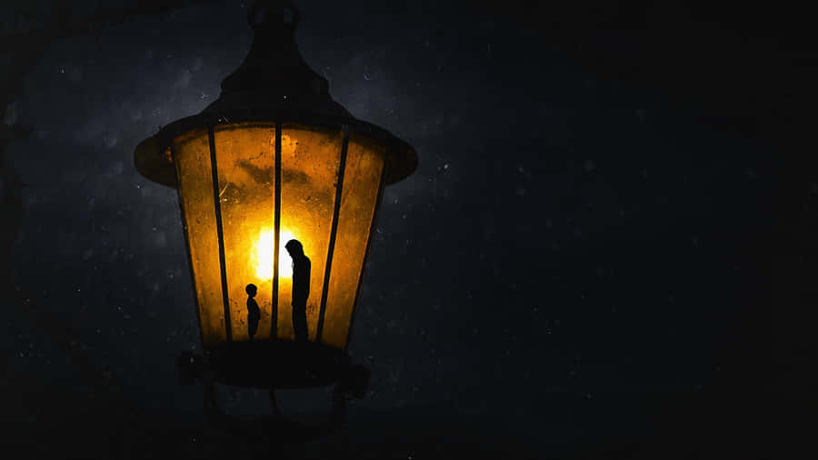 Snowy Night Lamp Silhouette Wallpaper