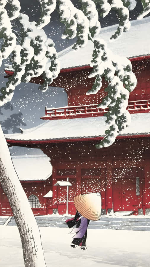 Snowy Temple Walk Kawase Hasui Wallpaper