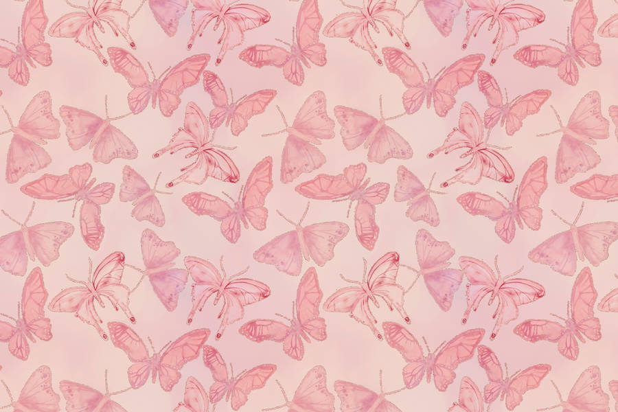Soft Pink Pastel Butterflies Pattern Wallpaper