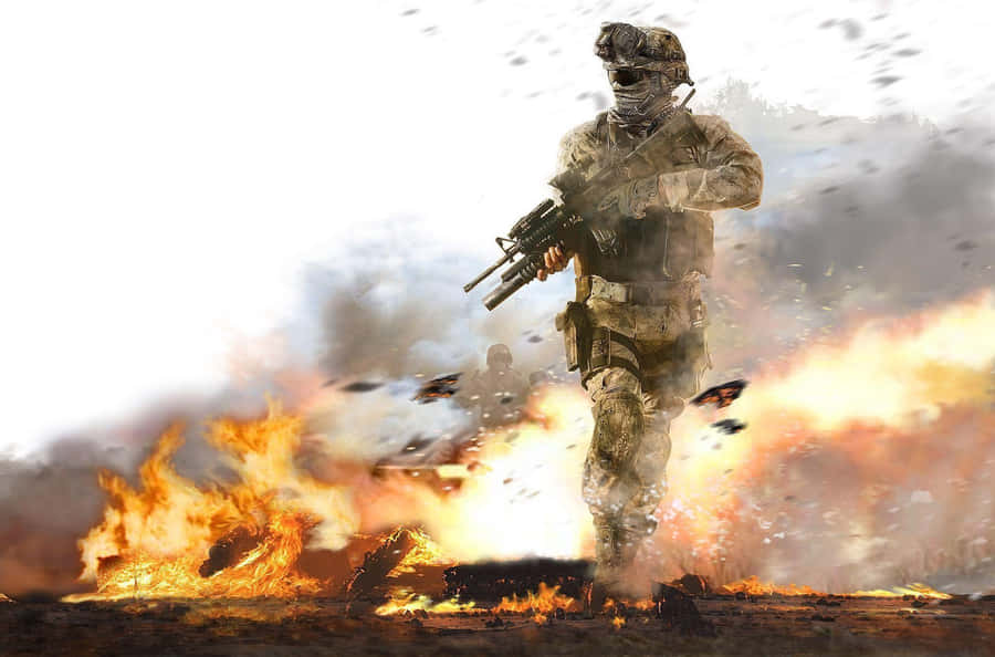 Soldier Advancing Through Fire M W2 Artwork Wallpaper