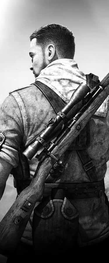 Soldier_with_ Sniper_ Rifle_ Back_ View Wallpaper